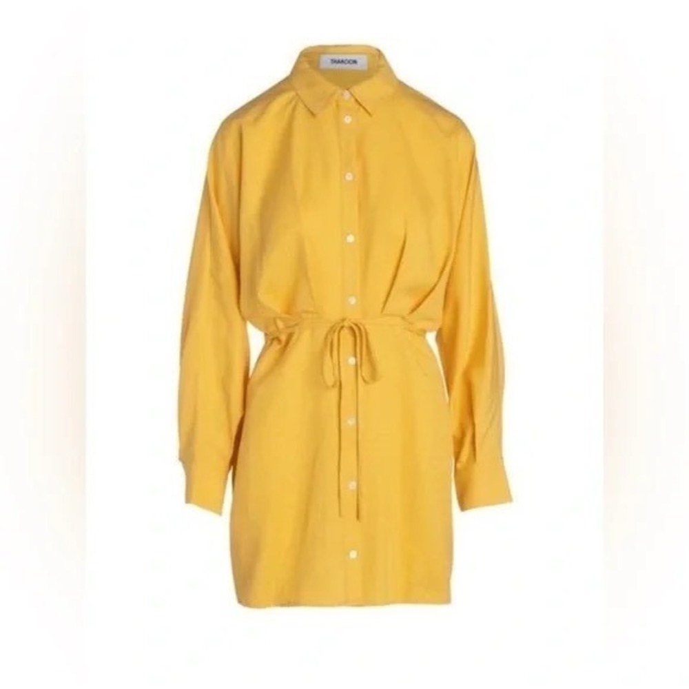 Thakoon NEW Shirt‎ Mini Dress Button Down Long Sleeve Yellow Size 8